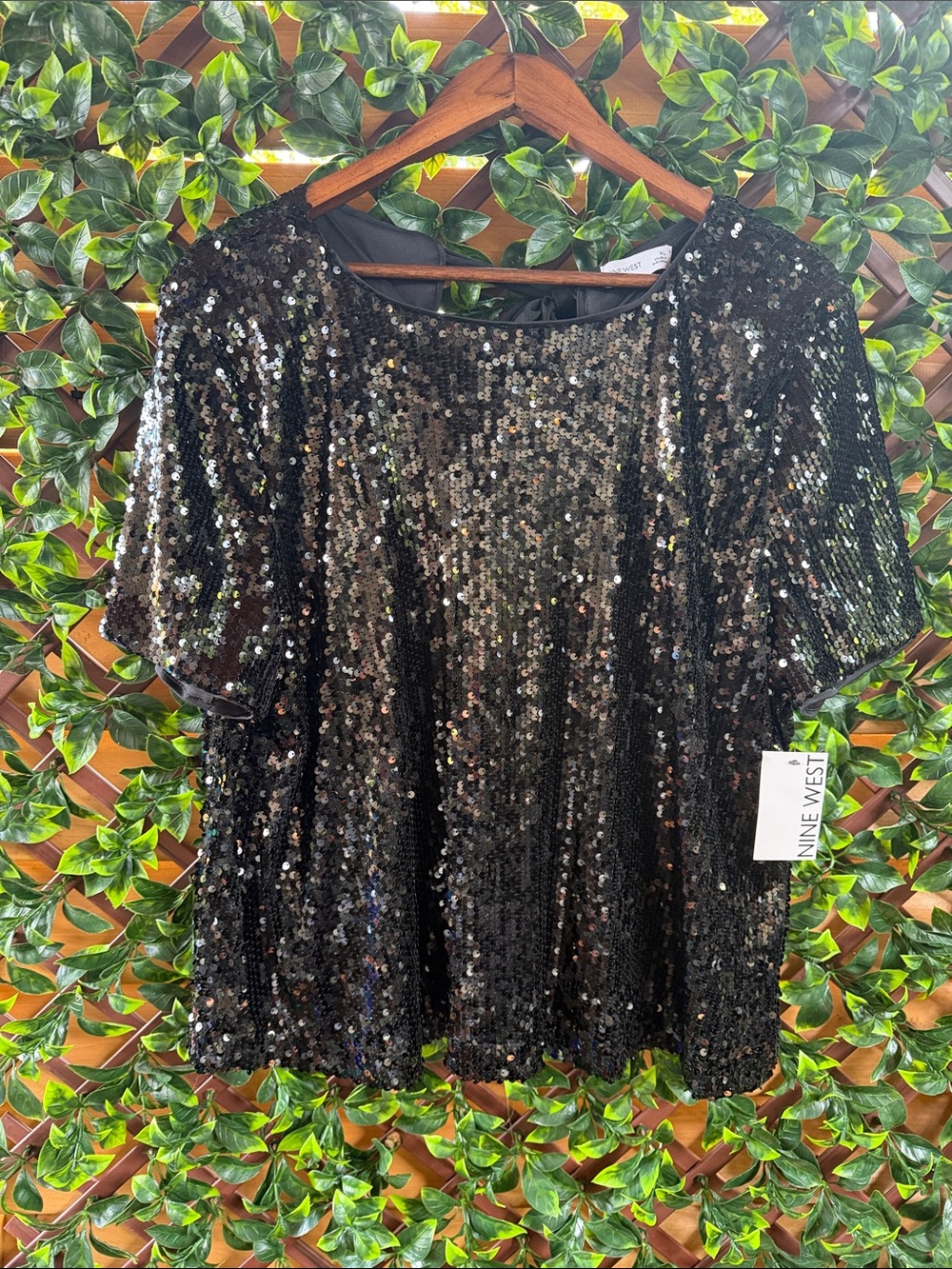 Nine West Black Sequin Short-Sleeve Tunic Top NWT